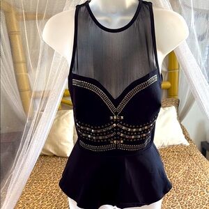 Bebe Black Peplum Embellished Tank Top